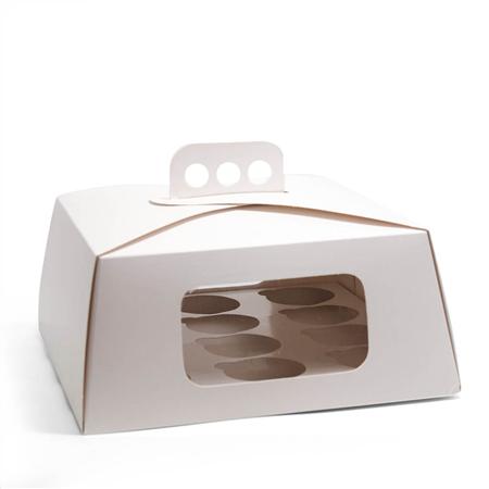 Caja para Cupcakes 12u. C/Manija y Visor 27x27x12cm.