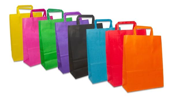 Bolsas de Papel con Manija Acuario Colores 36x15x48cm - Papelera Flexipack Embalajes y Descartables