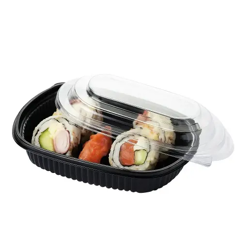 [BPM0100SUSHI] Bandeja plastica descartable cotnyl sushi negra c/tapa x100 u.