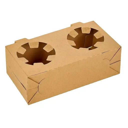 [COF010800] Porta vasos doble de cartón kraft 18x9x5cm x50 u.