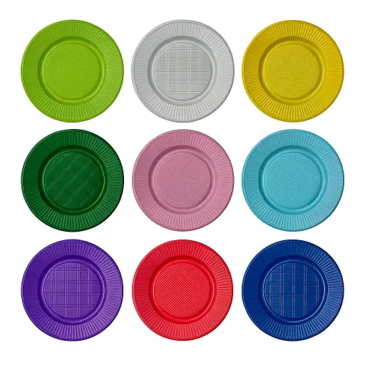 Platos plasticos descartables x50 u. - colores y medidas variados -