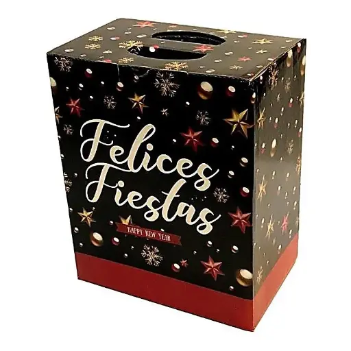 Caja maletin navideña felices fiestas 17x27x33cm -colores varios -